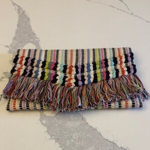 Stella & Dot Multicolor Woven Fringe Clutch - Black, Pink, Blue, Green